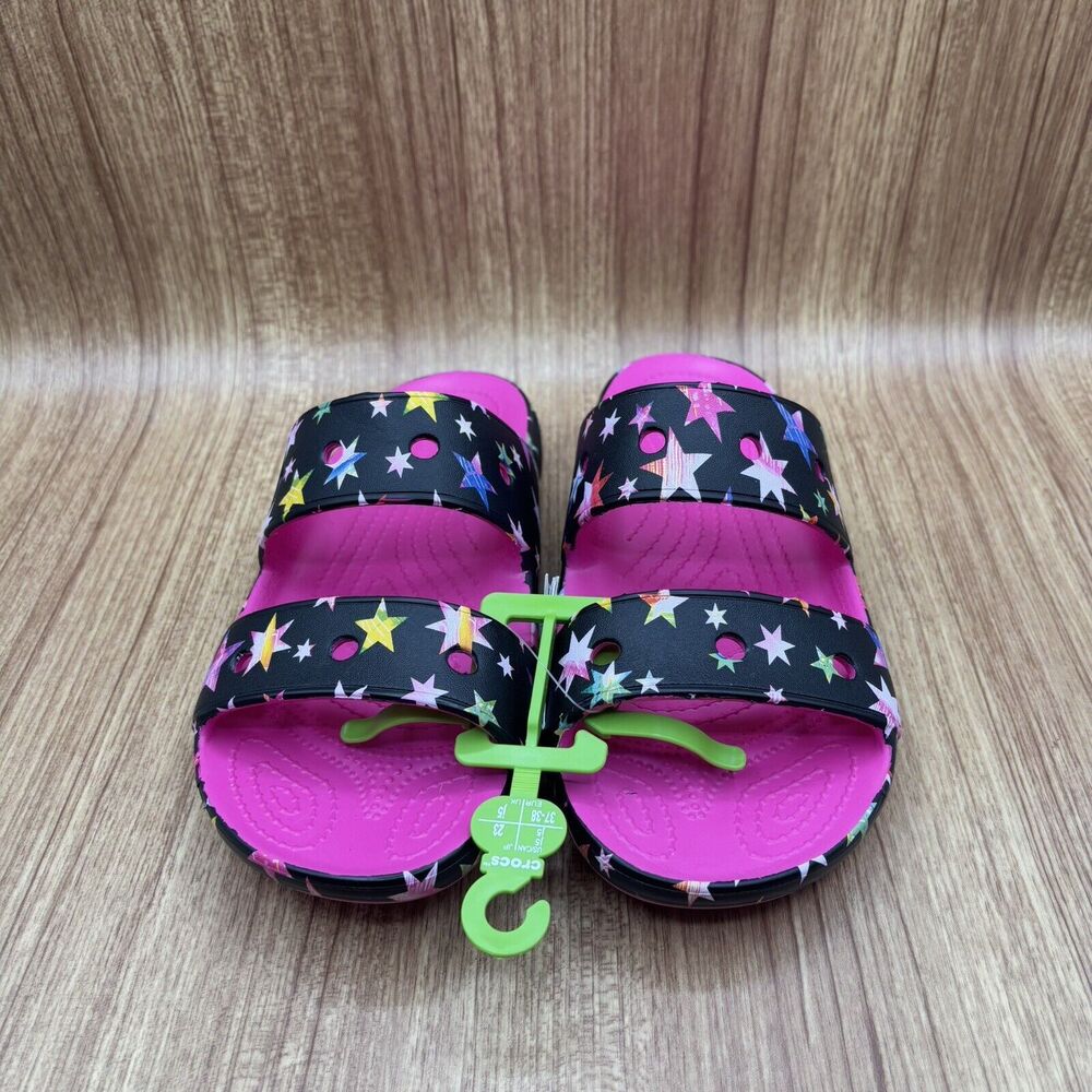 Crocs Classic Star Print Sandal Kids Multicolor Size Junior 5 Slides #979 - Picture 4 of 5